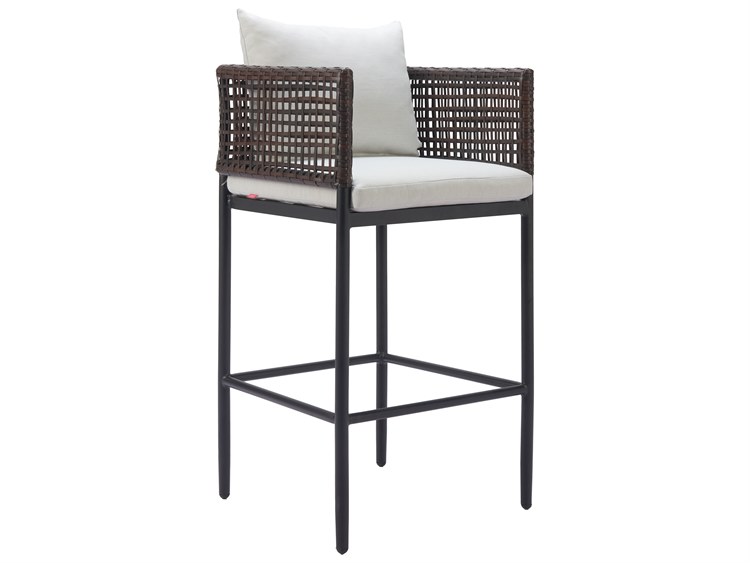 Zuo Outdoor Palm Paradise Gray Aluminum Cushion Bar Stool