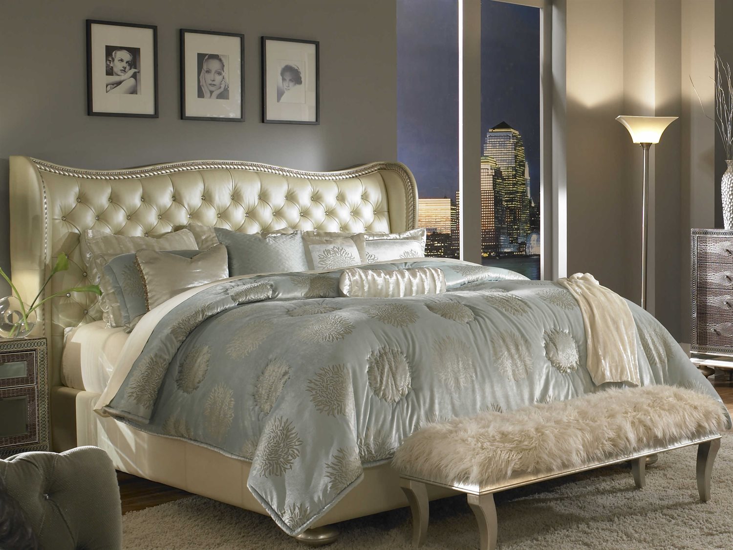Aico Furniture Michael Amini Hollywood S Cream Pearl Eastern Aico Furniture Michael Amini Hollywood S Cream Pearl Eastern King Size Platform Bed 03000nekup3 14