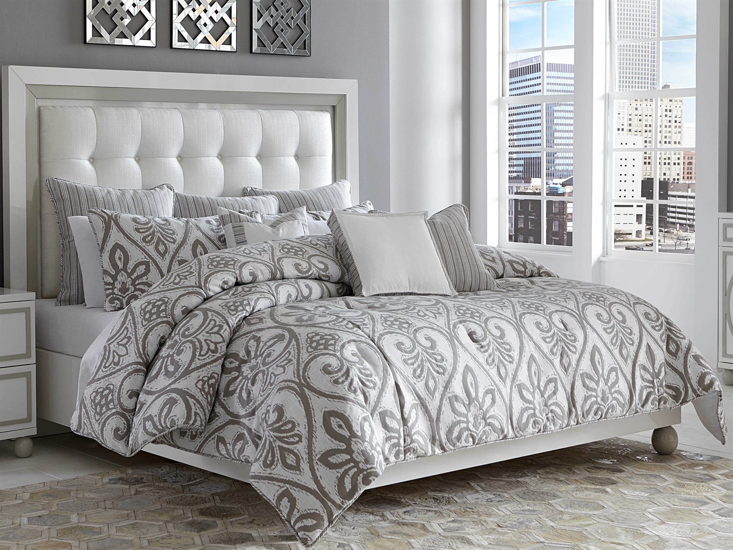 Aico Furniture Michael Amini Melrose Park Gray Ten Piece King