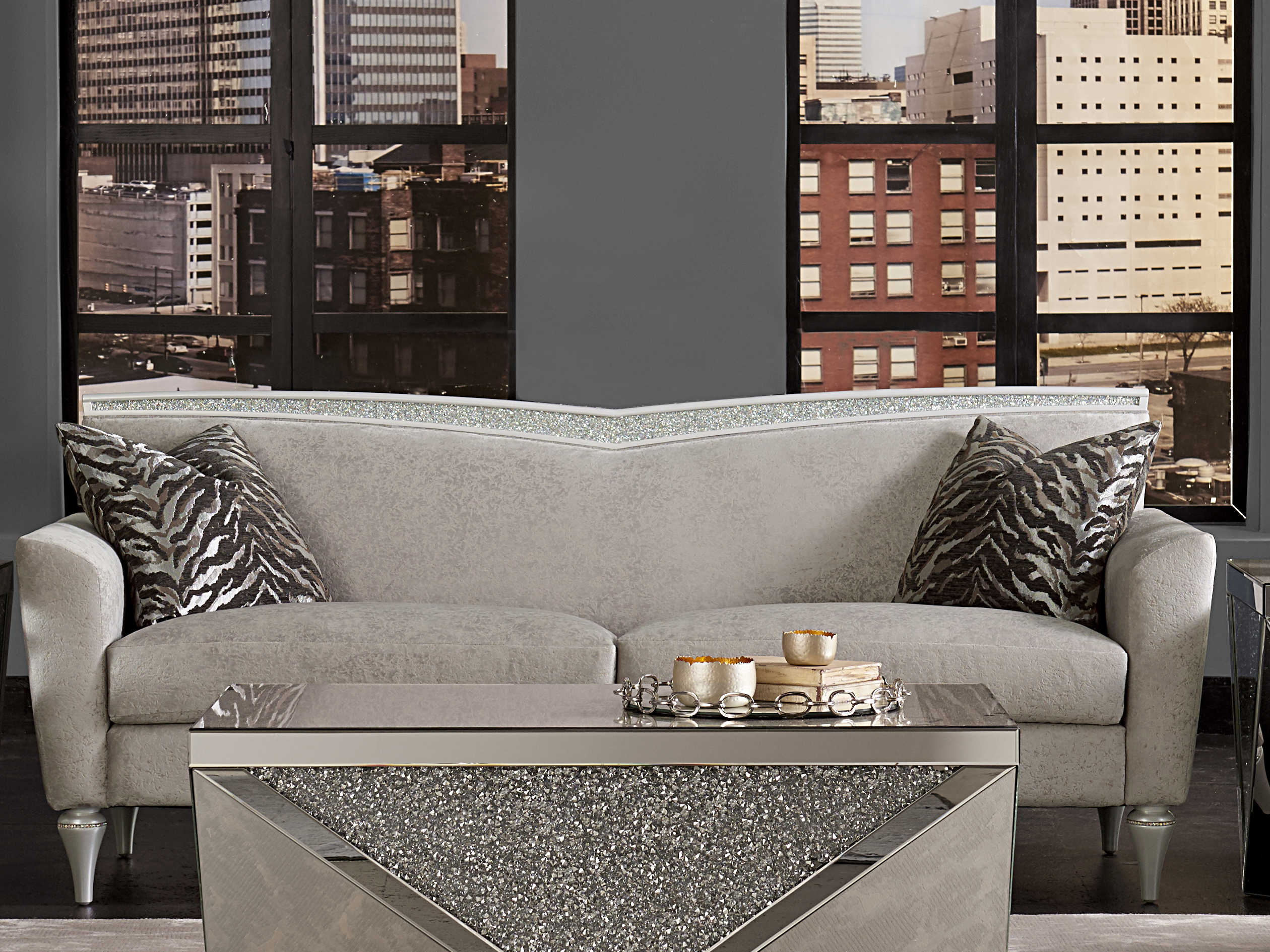 Aico Furniture Michael Amini Melrose Plaza Dove Grey VBack Sofa