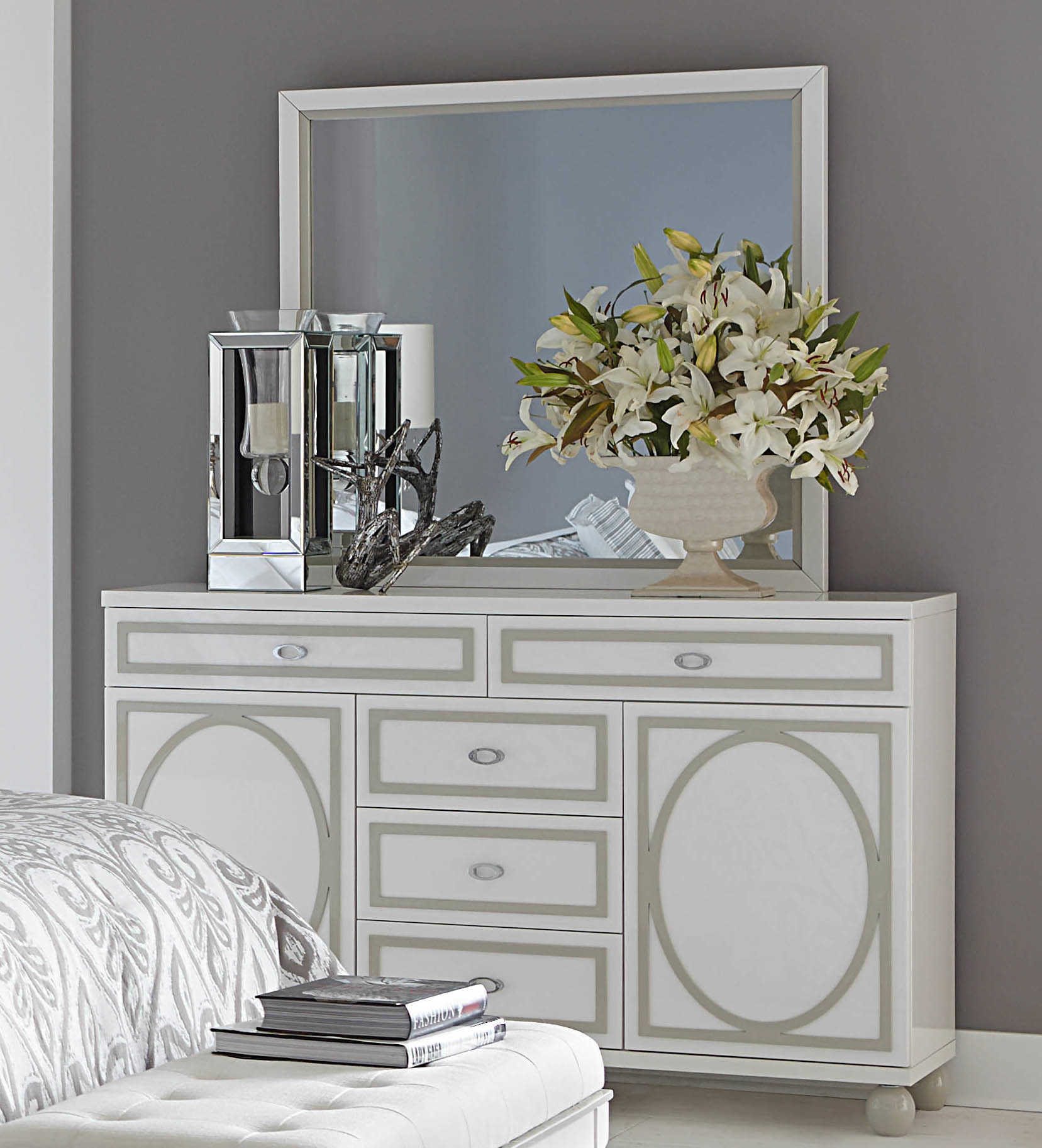 Aico Furniture Michael Amini Sky Tower White Cloud Double Dresser With Mirror Set