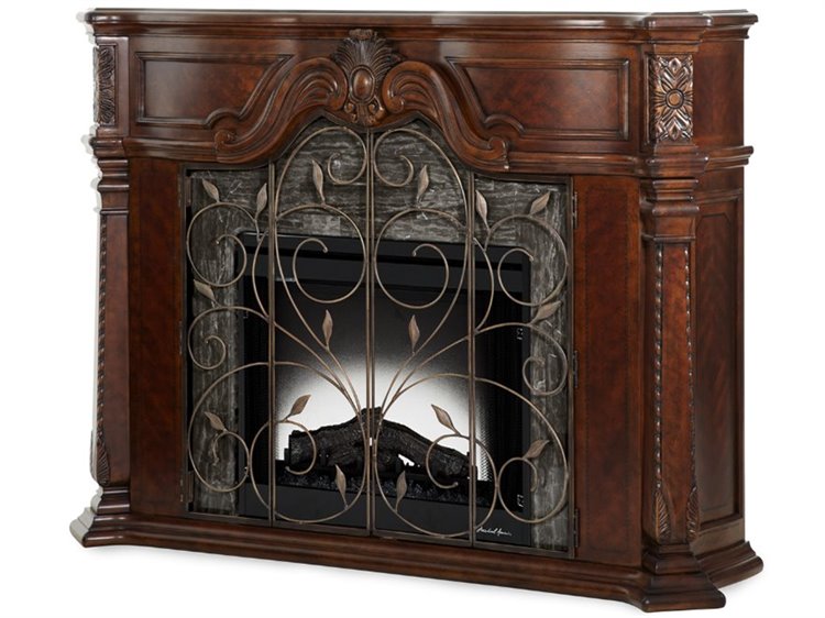 Aico Furniture Michael Amini Windsor Court Vintage Fruitwood Fireplace