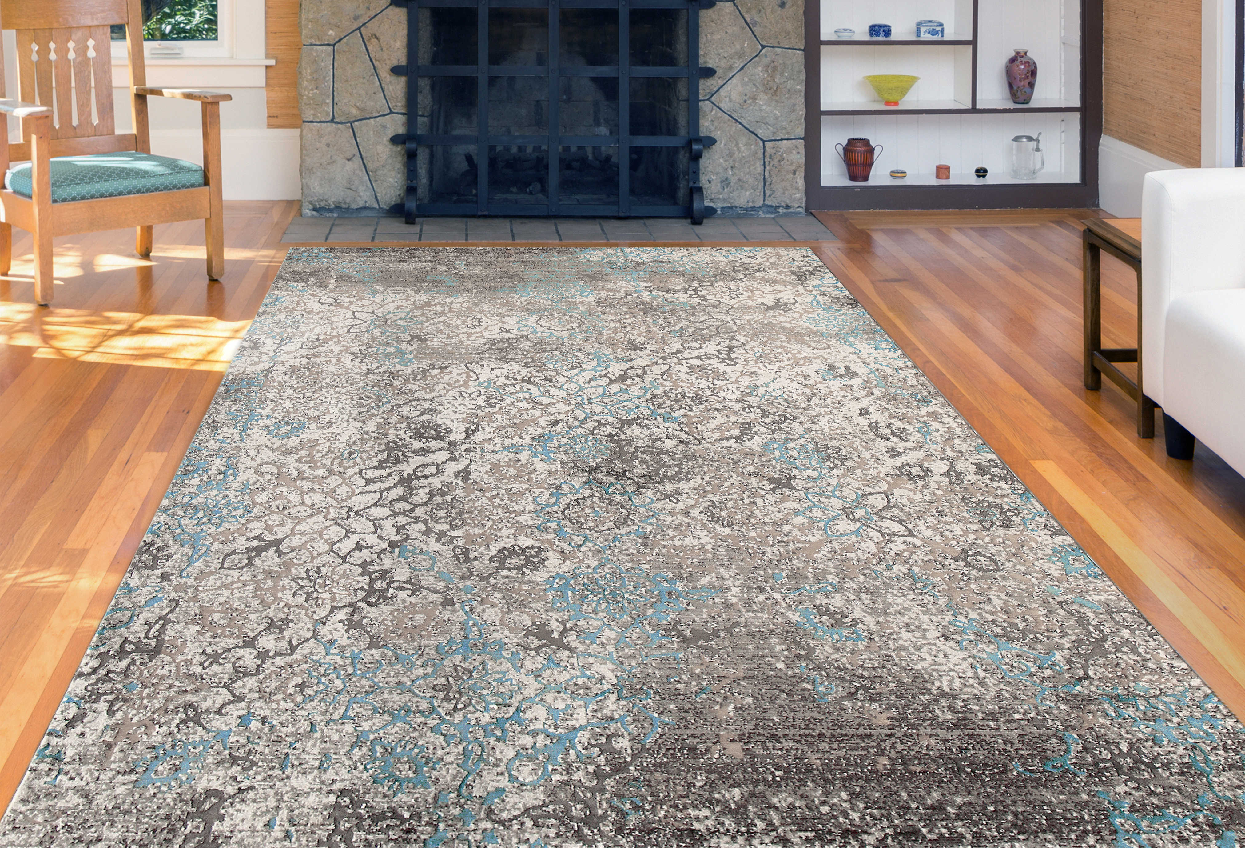 Amer Rugs Cambridge Aqua Gray Ivory Rectangular Runner Area Rug