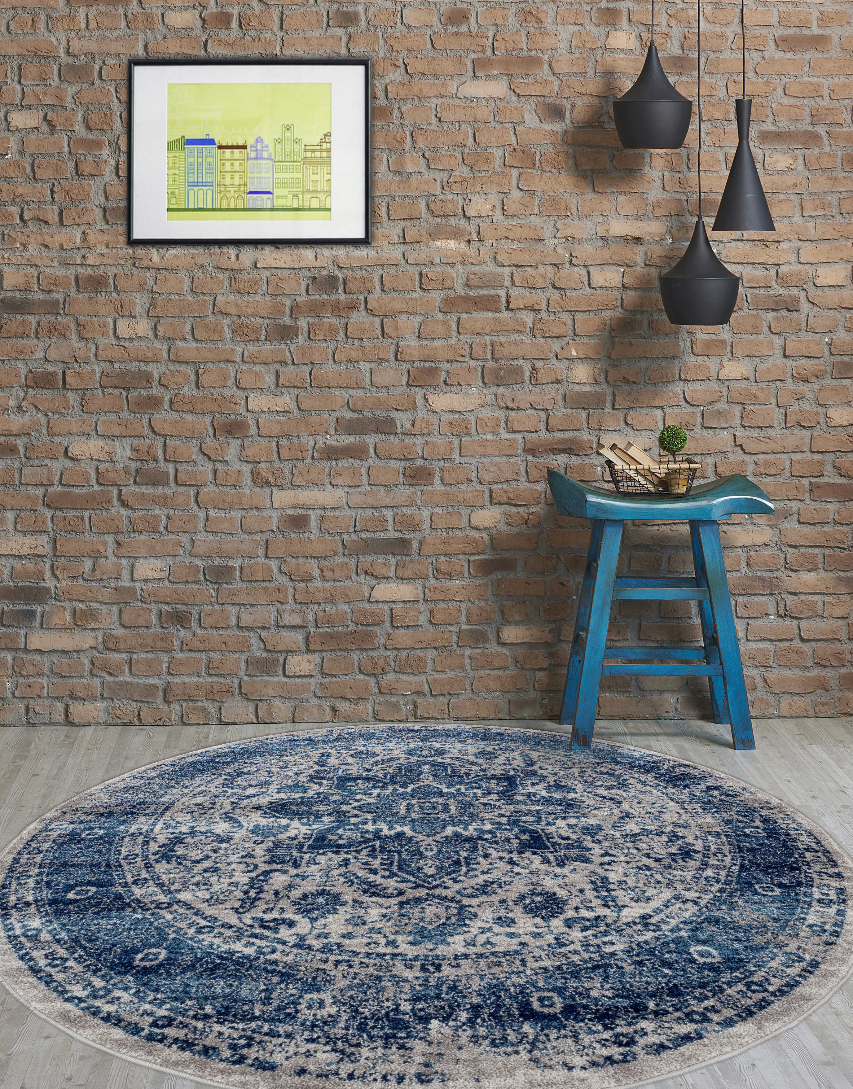 Amer Rugs Manhattan Teal / Cream Round Area Rug | ARMAN39ROU