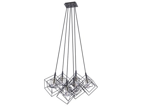Artcraft Artistry 6-Light Matte Black Polished Nickel Brass LED Geometric Pendant