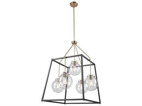 Artcraft Bridgetown 5-Light Black Harvest Brass LED Globe Geometric Chandelier