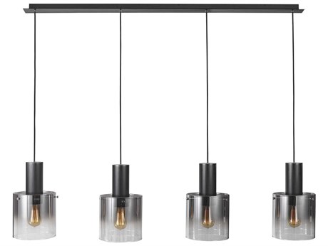 Artcraft Henley 4-Light Satin Black Smoke Glass Gray LED Cylinder Geometric Island Pendant