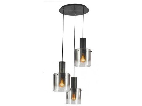 Artcraft Henley 3-Light Satin Black Smoke Glass Gray Cylinder Geometric Pendant
