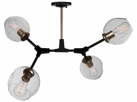 Artcraft Organic Vintage Brass Glass LED Geometric Semi Flush Mount