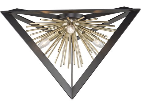 Artcraft Sunburst 3-Light Matte Black Satin Brass LED Geometric Flush Mount