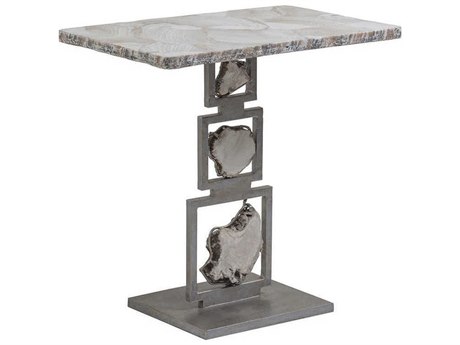 Artistica Gregory Rectangular Fossilized White Clam Shell With Antique Iron End Table