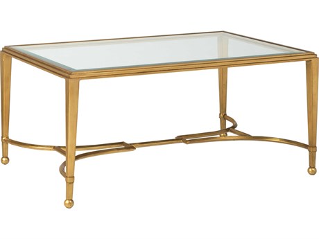 Artistica Metal Designs Sangiovese Rectangular Glass Antique Gold Leaf Cocktail Table