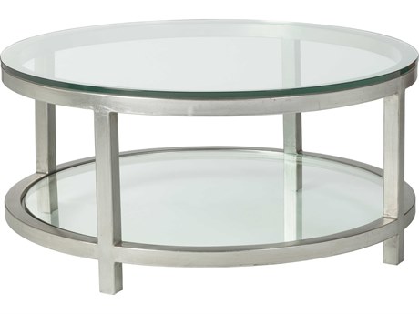 Artistica Metal Designs Per Se Round Glass Antique Silver Leaf Cocktail Table