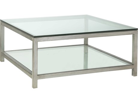 Artistica Metal Designs Per Se Square Glass Antique Silver Leaf Cocktail Table