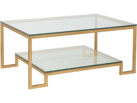 Artistica Metal Designs Bonaire Rectangular Glass Antique Gold Leaf Cocktail Table