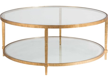Artistica Metal Designs Claret Round Glass Gold Leaf Cocktail Table