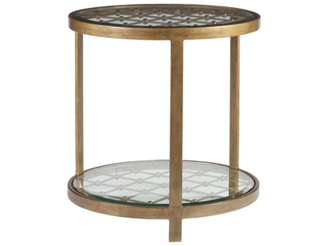 Artistica Metal Designs Royere Round Glass Antique Copper End Table