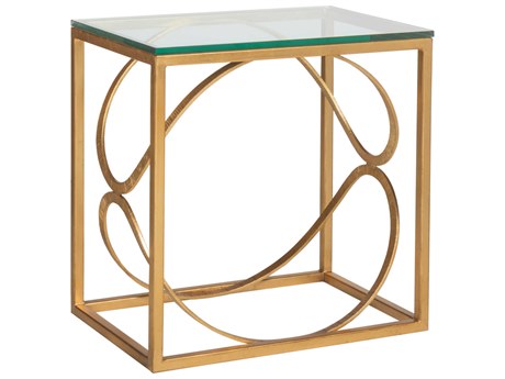 Artistica Metal Designs Ellipse Rectangular Glass Gold Leaf End Table