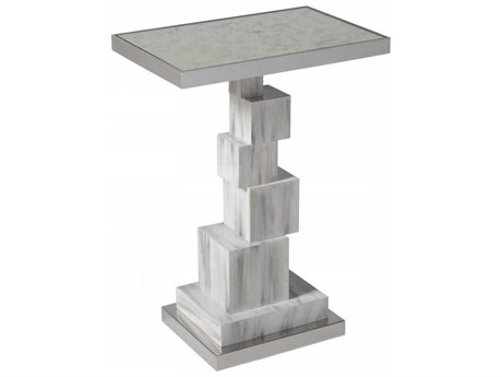 Artistica Signature Designs Touche Rectangular Antique Mirror Stainless Steel Faux Horn End Table