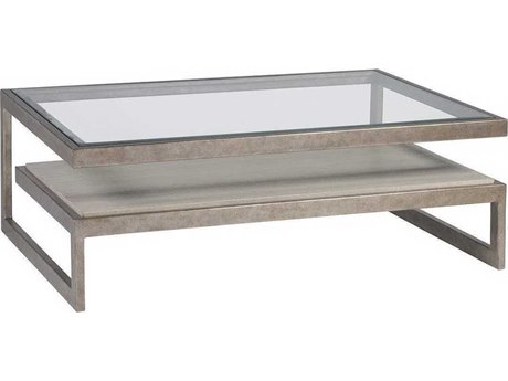 Artistica Soiree Rectangular Glass Antiqued Silver Leaf Light Gray Cocktail Table