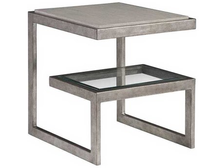Artistica Soiree Rectangular Wood Antiqued Silver Leaf Light Gray End Table