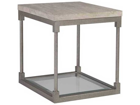 Artistica Topa Rectangular Stone Antiqued Silver Leaf End Table