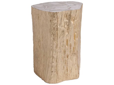 Artistica Trunk Segment White Fossilized Shell With Silver Leaf End Table