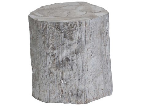 Artistica Trunk Segment White Fossilized Shell With Silver Leaf End Table