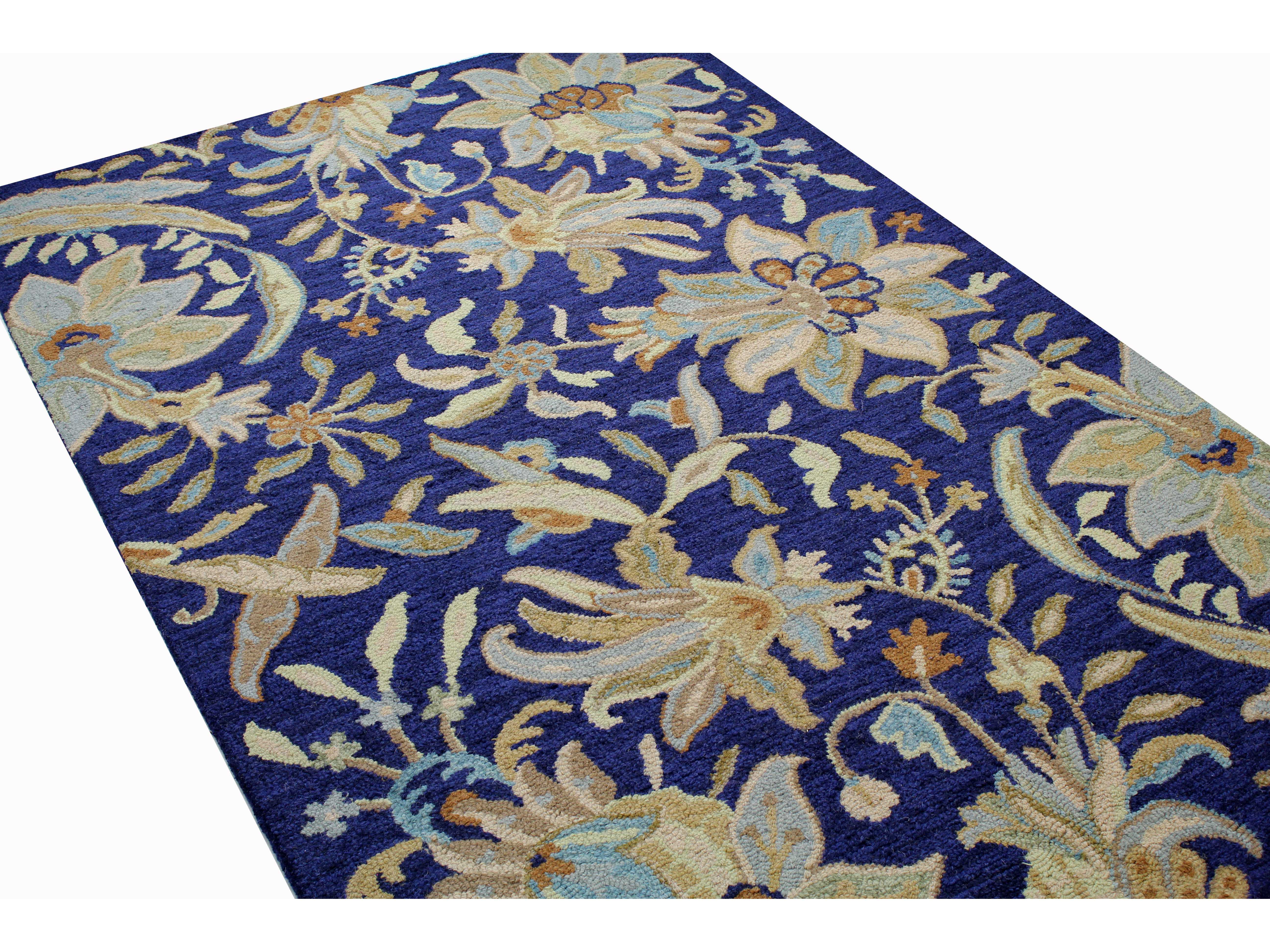 Bashian Rugs Valencia Rectangular Navy Area Rug BSHR131NVAL101