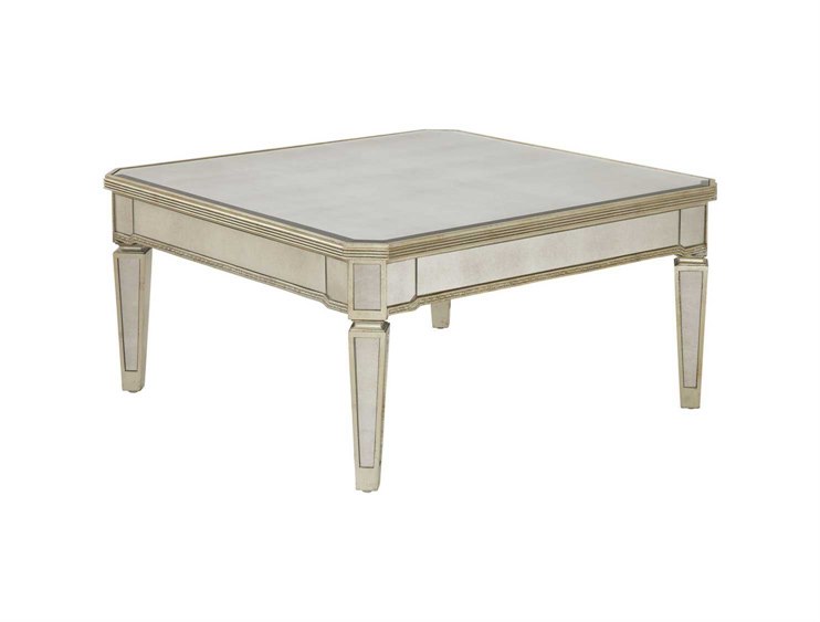 Bassett Mirror Hollywood Glam 38 X Square Antique Silver Leaf Borghese Cocktail Table