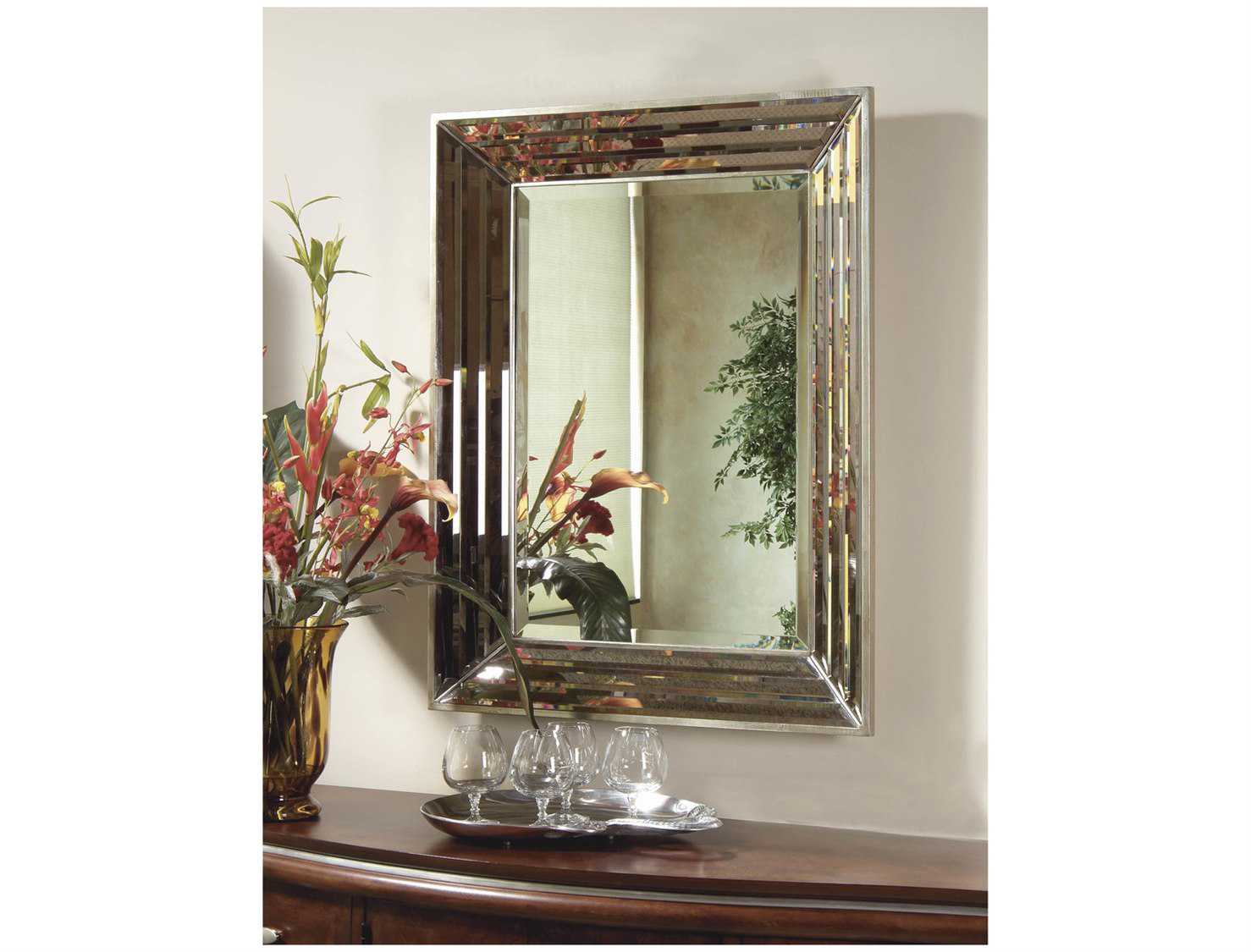Bassett Mirror Hollywood Glam 30 x 40 Silver Leaf Jewels Wall Mirror