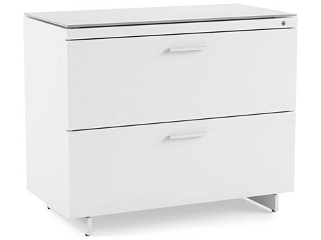 BDI Centro Satin White & Grey Etched Glass File Cabinet