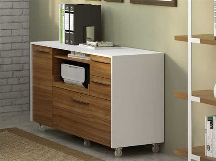 Bdi Format 48 X 18 5 Satin White Natural Walnut Mobile