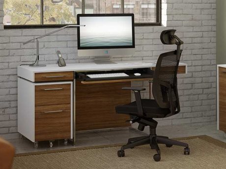 Computer Desks For Luxedecor Format 64 X 24 Rectangular Satin White Natural Walnut Three Drawer Computer Desk
