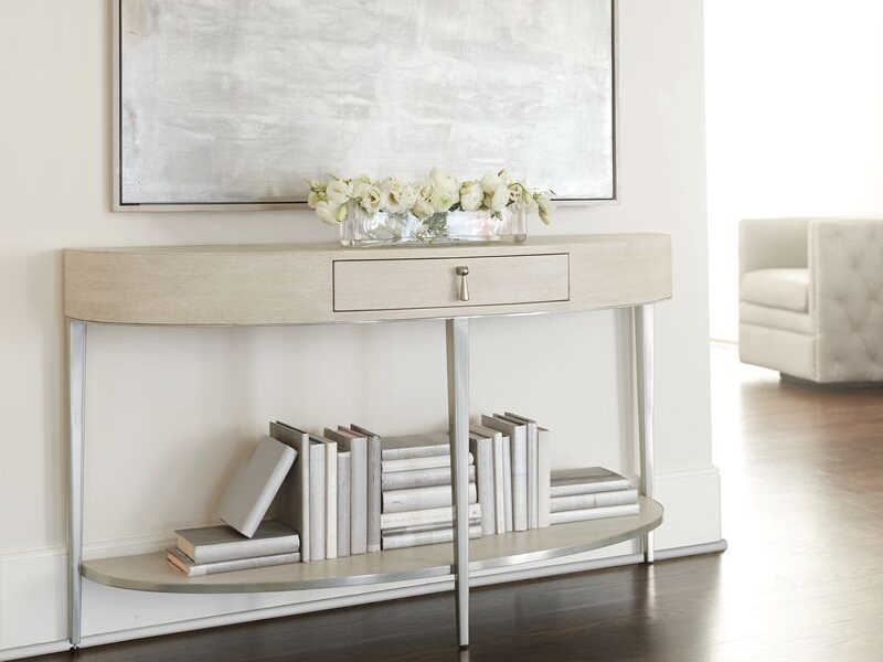 Bernhardt East Hampton Cerused Linen 56'' Wide Demilune Console Table