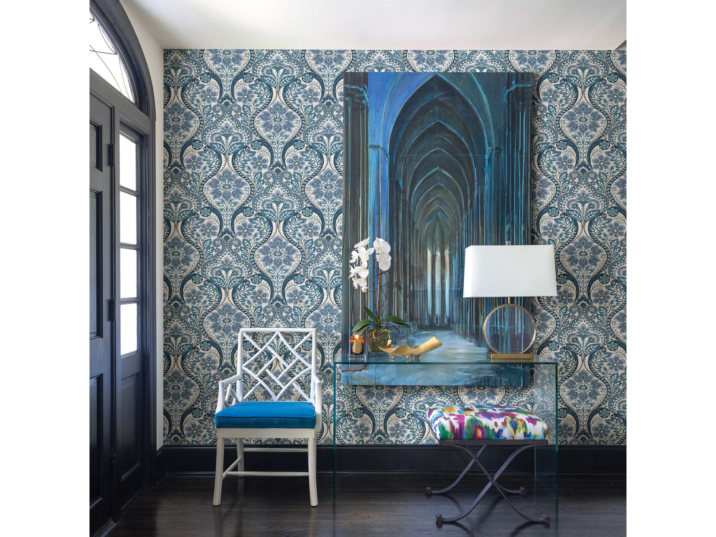 Brewster Home Fashions A-street Prints Night Bloom Blue Damask