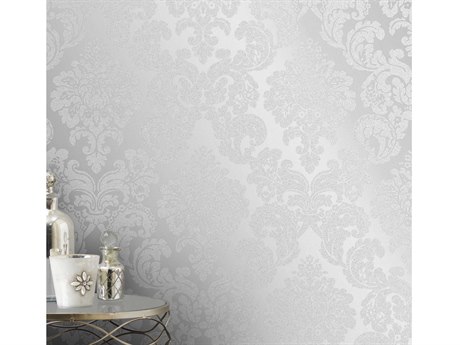 Brewster Home Fashions Advantage Margot Silver Damask Wallpaper