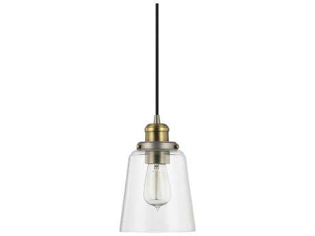 Capital Lighting 1-Light Graphite With Aged Brass Gray Glass Bell Pendant