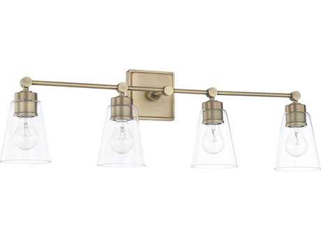 Capital Lighting 4-Light Aged Brass Glass Vanity Light