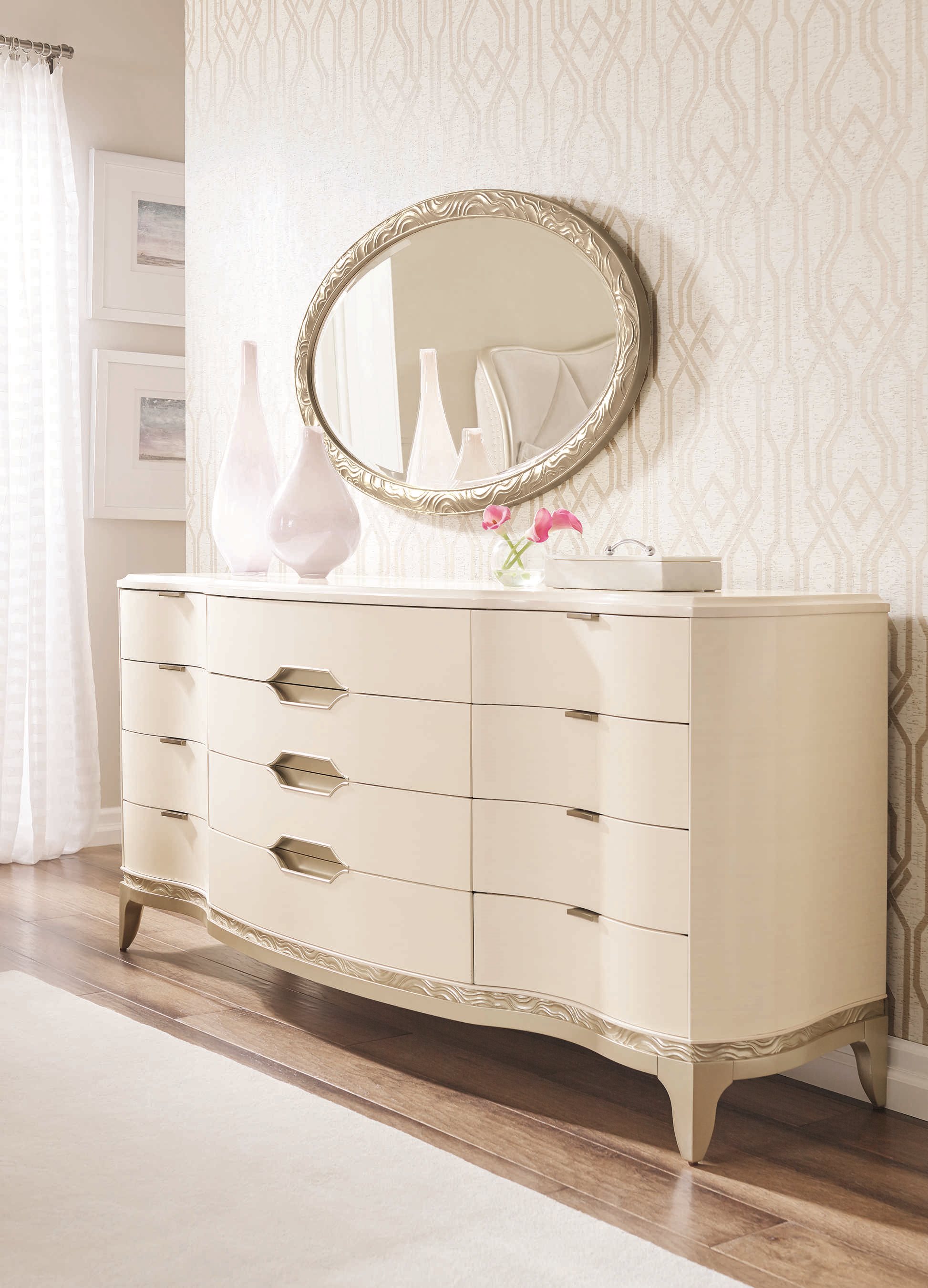 Caracole Compositions Adela Triple Dresser With Wall Mirror Set