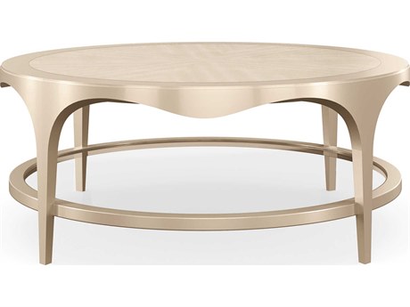 Caracole Classic Down and Under Round Wood Natural Glow Champagne Pearl Coffee Table