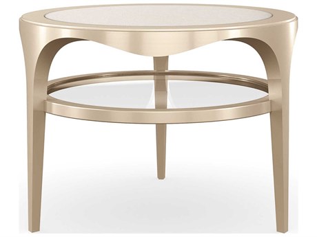 Caracole Classic Up and Over Round Stone Champagne Pearl Coffee Table