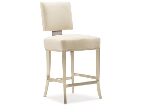 Caracole Classic Reserved Seating Upholstered Lightly Brushed Chrome Soft Silver Paint Counter Stool