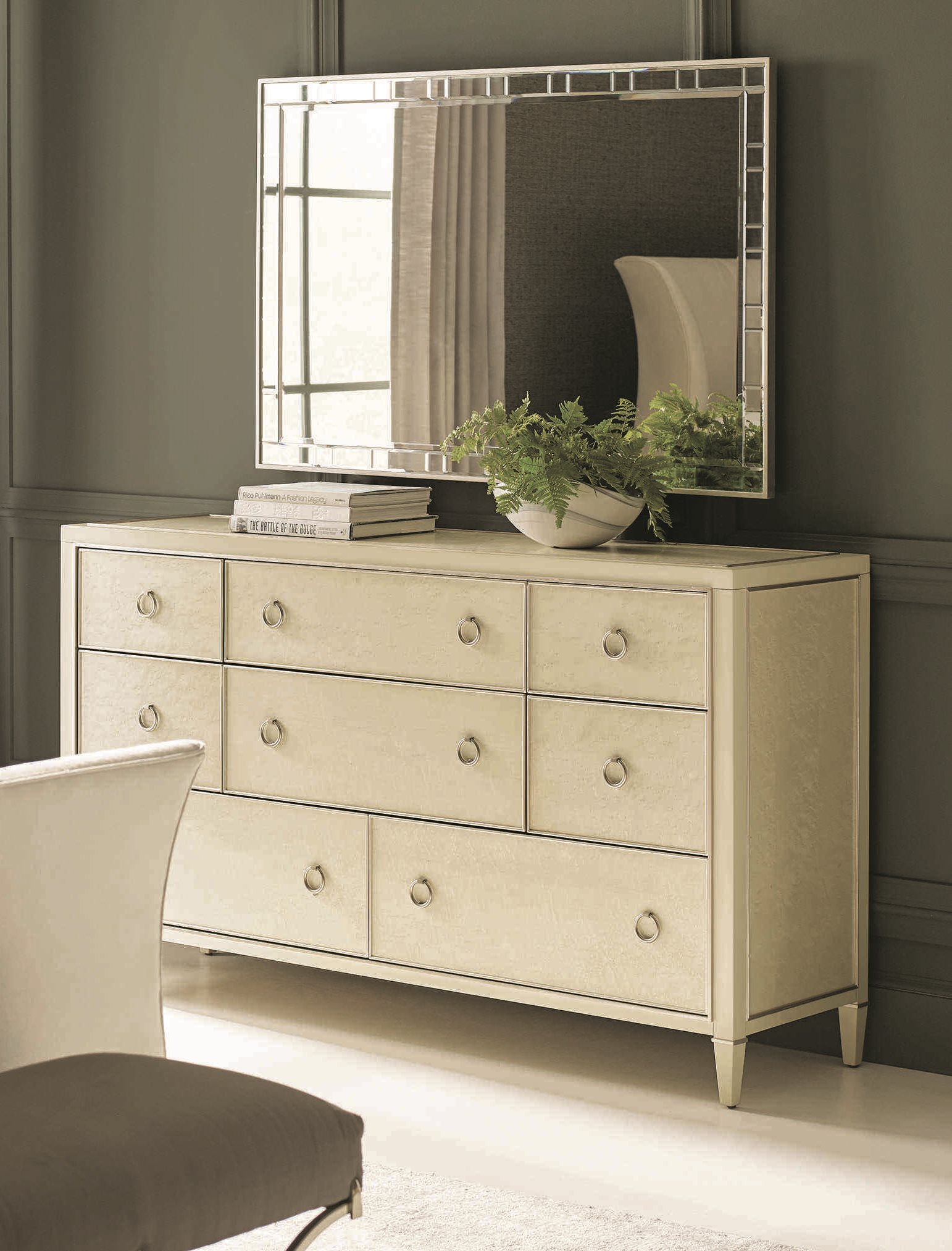 Caracole Classic Pure Eight Drawer Triple Dresser With Wall Mirror Set