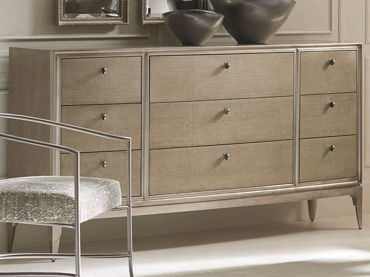 Caracole Classic Moonlit Sand Soft Silver Leaf Nine Drawer