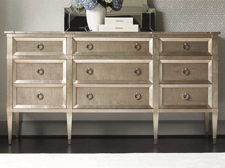 Caracole Classic Taupe Silver Leaf Smoke Nine Drawer Triple