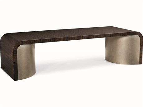 Caracole Streamline Waterfall Rectangular Wood Aged Bourbon With Smoked Brass Coffee Table