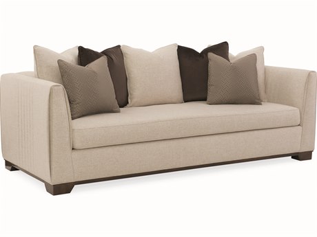 Caracole Streamline Moderne Bench Cushion Beige Upholstered Sofa with Plinth Base
