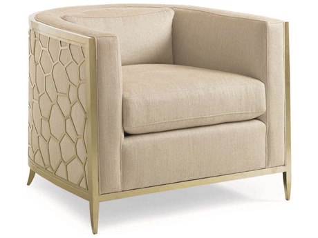 Caracole Upholstery Ice Breaker Barrel Back Cream Fabric Club Chair with Gold Frame