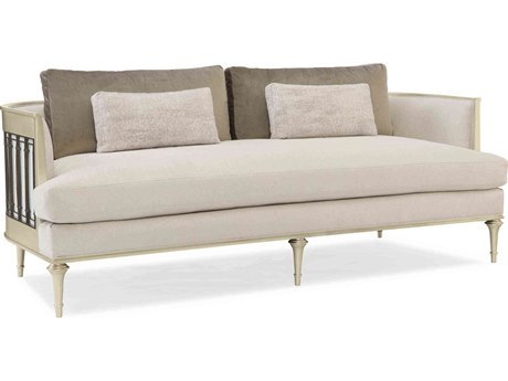 Caracole Upholstery Quit Your Metal-ing White Grey Upholstered Sofa with Metal Wraparound Detail